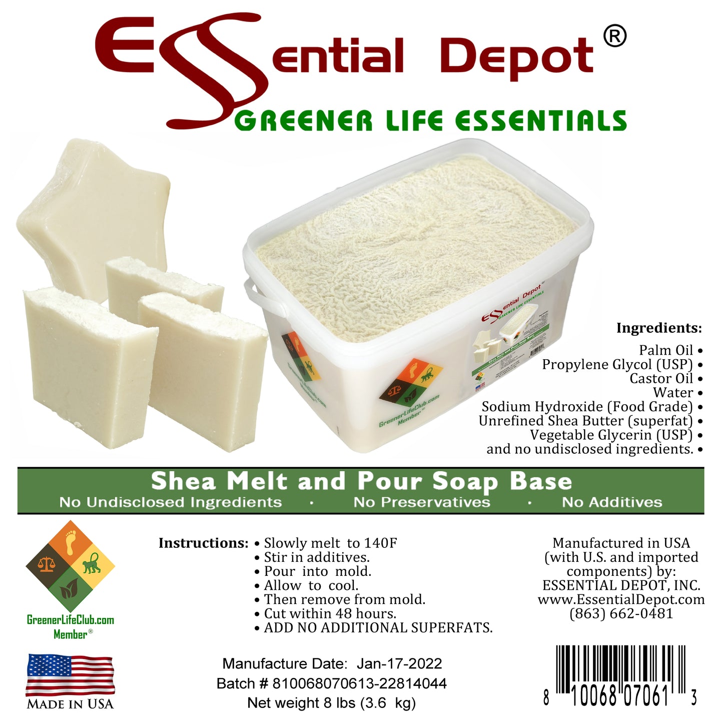 Shea Melt and Pour - 8 lbs - Greener Life Club Box  - FREE US SHIPPING