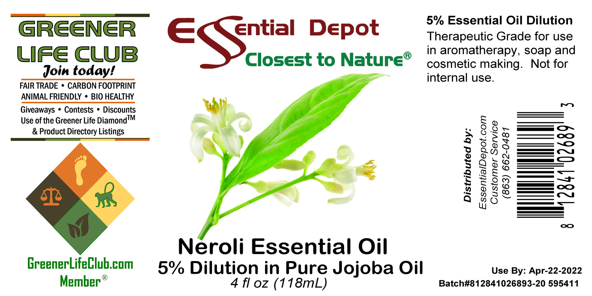 Neroli 5% Dilution in Pure Jojoba - 4 fl oz