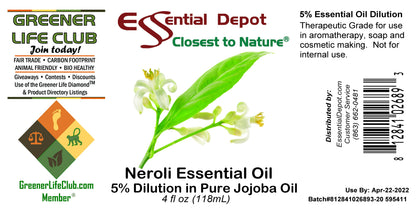 Neroli 5% Dilution in Pure Jojoba - 4 fl oz