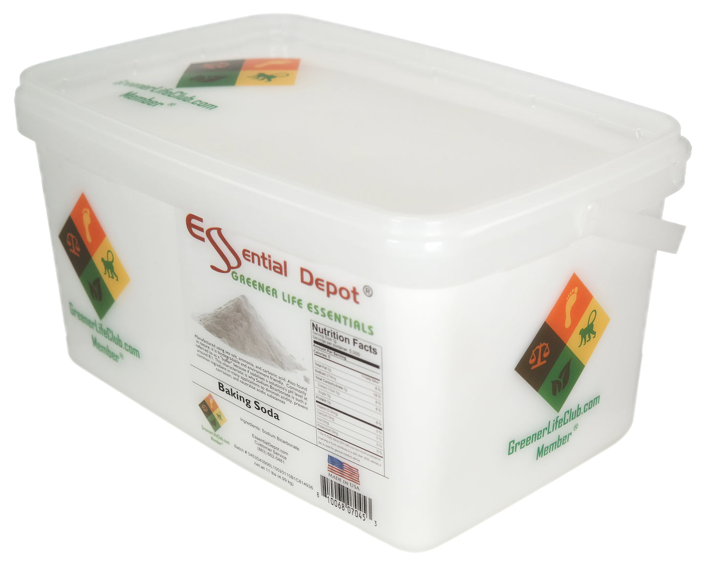 BAKING SODA - SODIUM BICARBONATE - Minimum 99% NaHCO3 - 11 lb in Greener Life Club Box  - FREE US SHIPPING