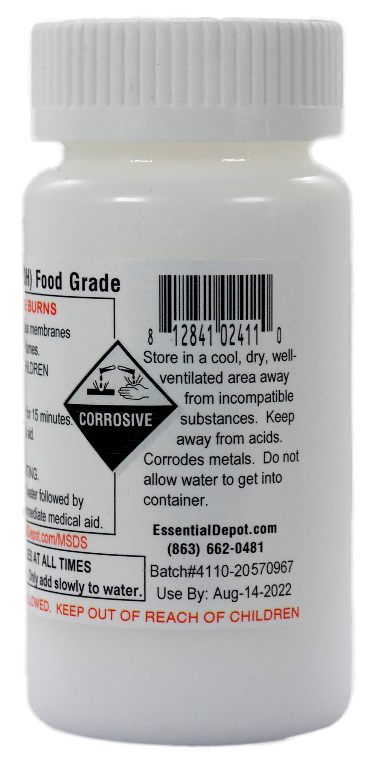 Sodium Hydroxide Lye - Food Grade - USP - 1.25 lb - 4 x 5 oz. Bottles