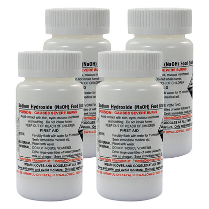 Sodium Hydroxide Lye - Food Grade - USP - 1.25 lb - 4 x 5 oz. Bottles