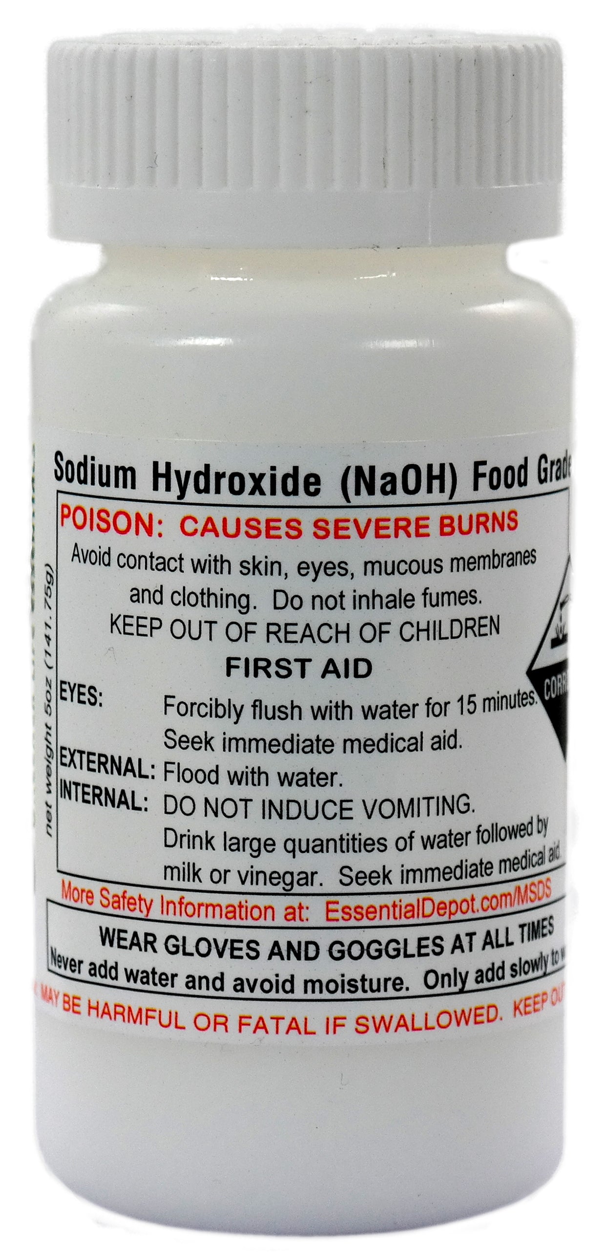 Sodium Hydroxide Lye - Food Grade - USP - 1.25 lb - 4 x 5 oz. Bottles