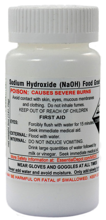 Sodium Hydroxide Lye - Food Grade - USP - 1.25 lb - 4 x 5 oz. Bottles