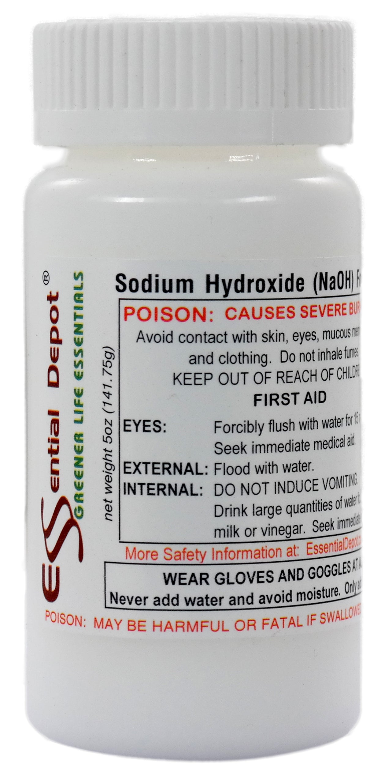 Sodium Hydroxide Lye - Food Grade - USP - 1.25 lb - 4 x 5 oz. Bottles