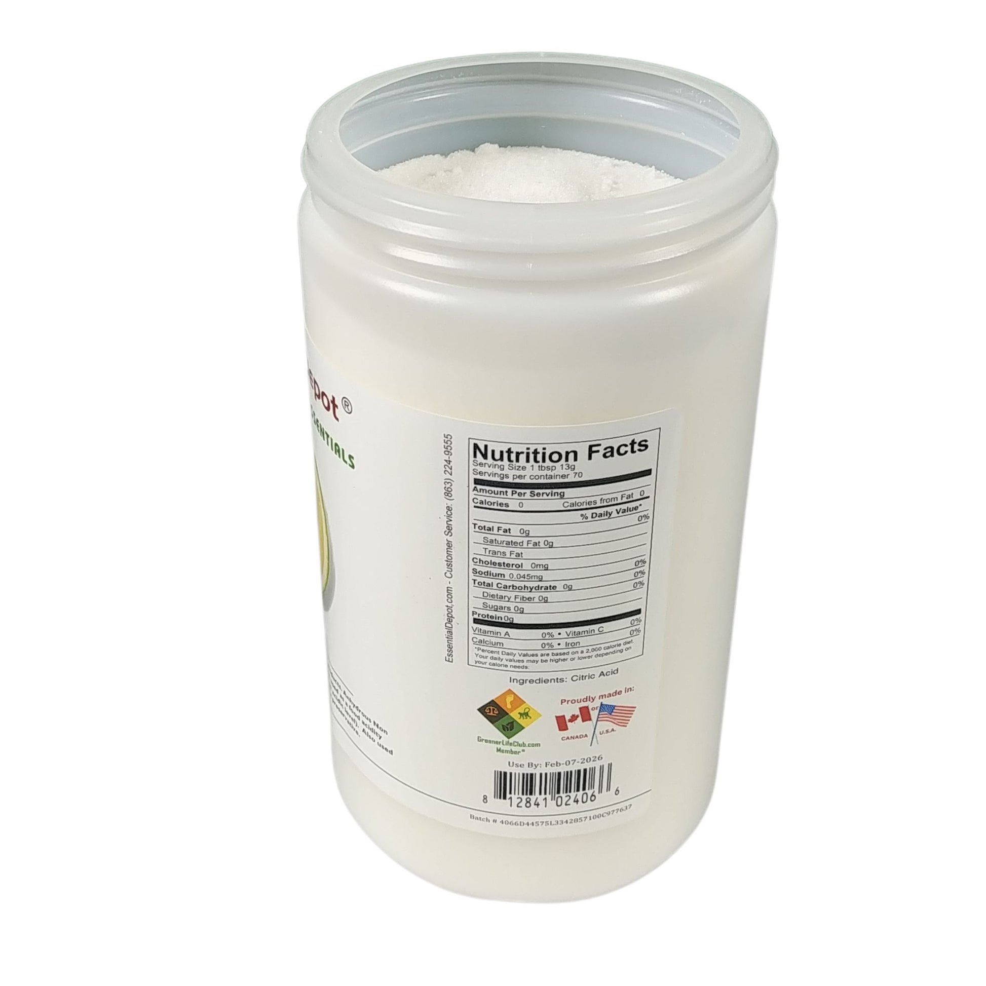 Citric Acid - Non GMO, Anhydrous, USP-NF/FCC, Granular - 32 oz (2 lbs)