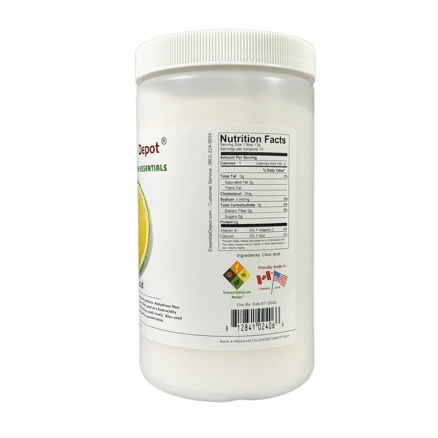 Citric Acid - Non GMO, Anhydrous, USP-NF/FCC, Granular - 32 oz (2 lbs)