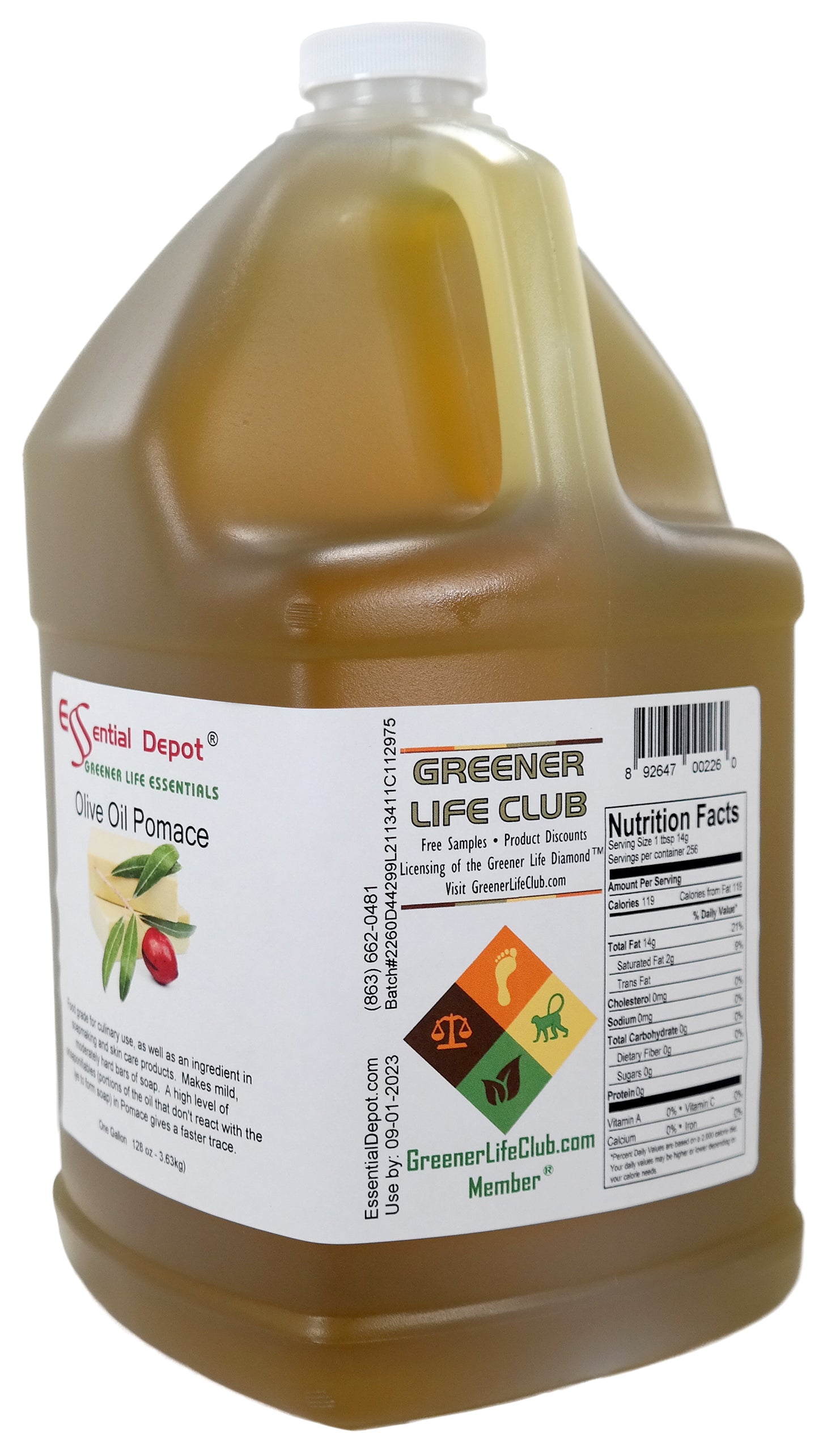 Olive Oil - Pomace Grade - 2 Gallons - 2 x 1 Gallon Containers - Food Grade - No Additives