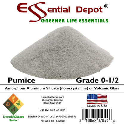 PUMICE - 8 lbs - Grade:  0 - 1/2 - Amorphous Aluminum Silicate or Volcanic Glass - U.S.A. Made  - FREE US SHIPPING