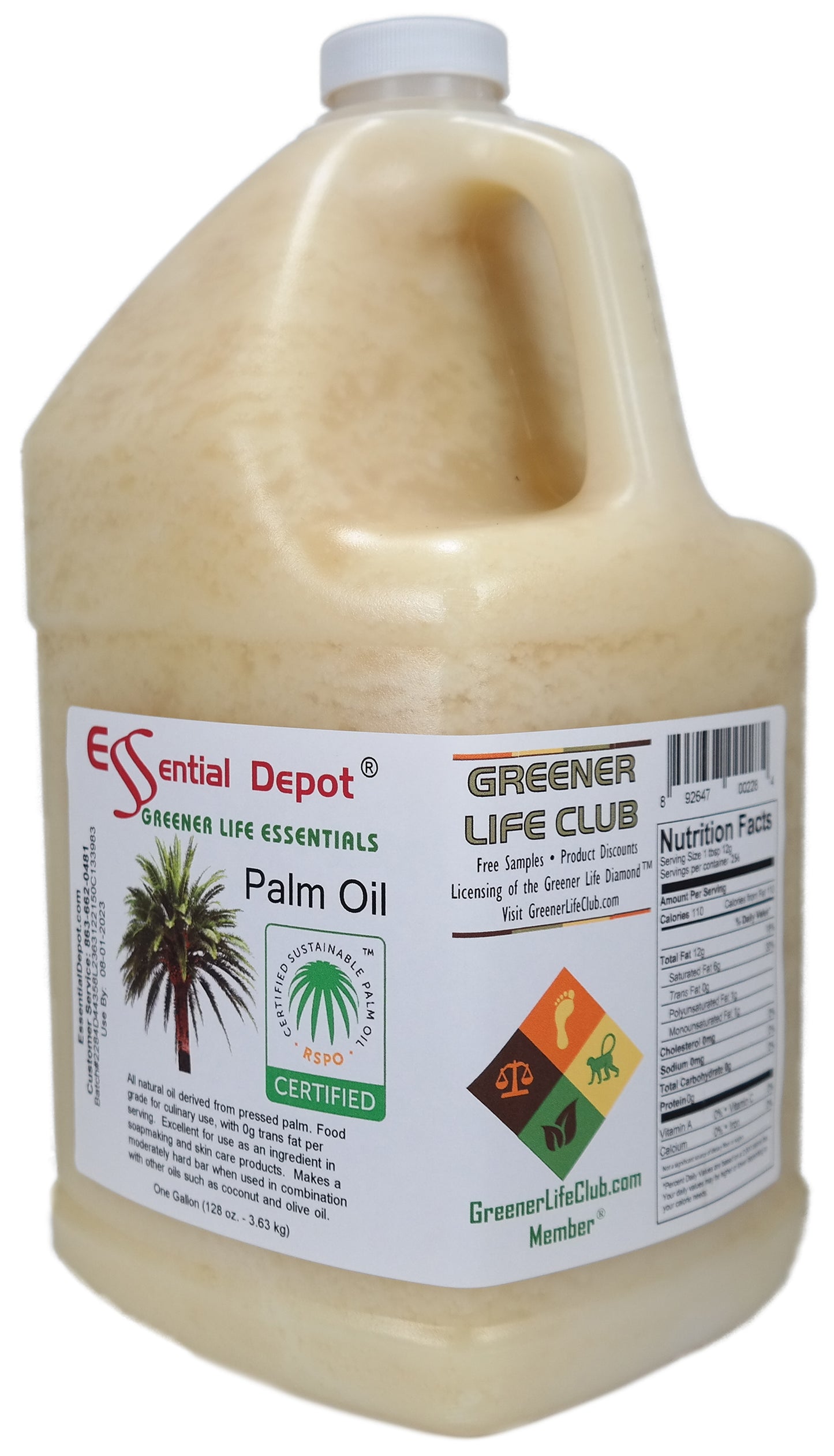 Coconut Oil 76F 1-Gallon and Palm Oil RSPO Sustainable 1-Gallon - Combination Pack - 2 x 1 Gallon