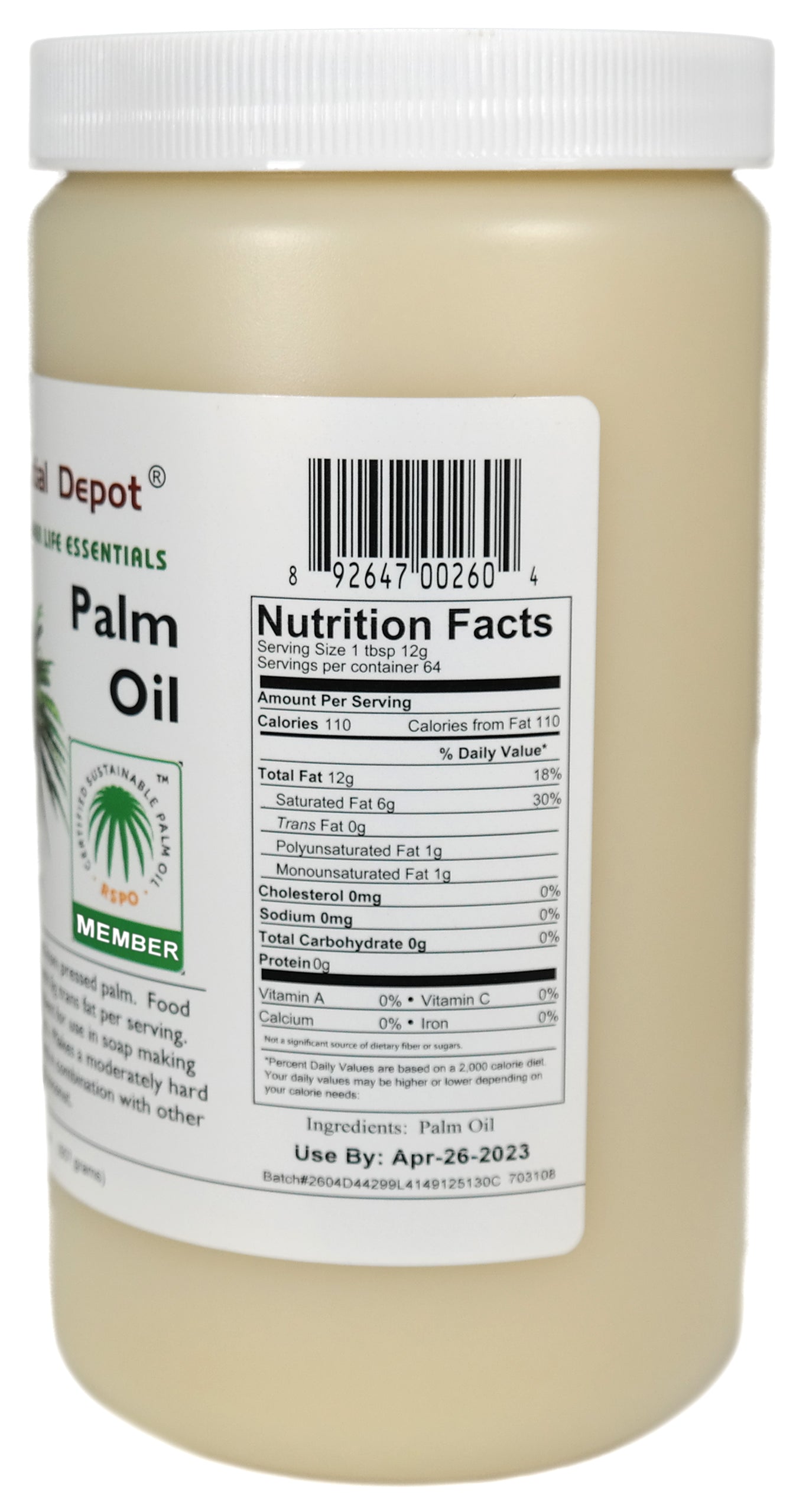 Palm Oil - RSPO Sustainable - 1 Quart - USP Food Grade- Not Hydrogenated - 0g Trans Fat Alternative