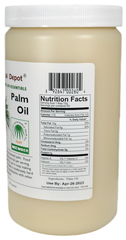 Palm Oil - RSPO Sustainable - 1 Quart - USP Food Grade- Not Hydrogenated - 0g Trans Fat Alternative