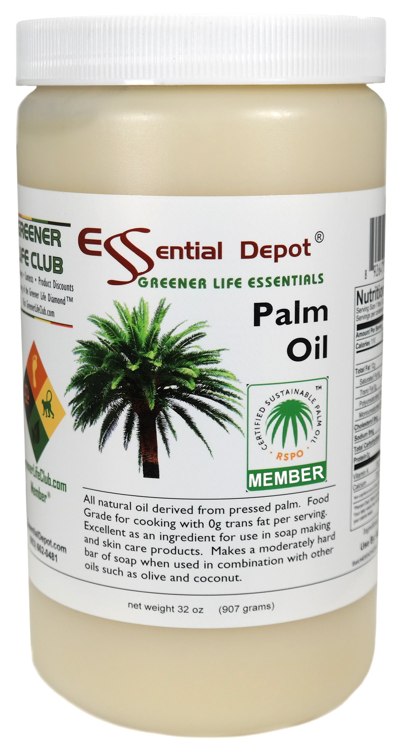 Palm Oil - RSPO Sustainable - 6 x 1 Qt - USP Food Grade- Not Hydrogenated - 0g Trans Fat Alternative