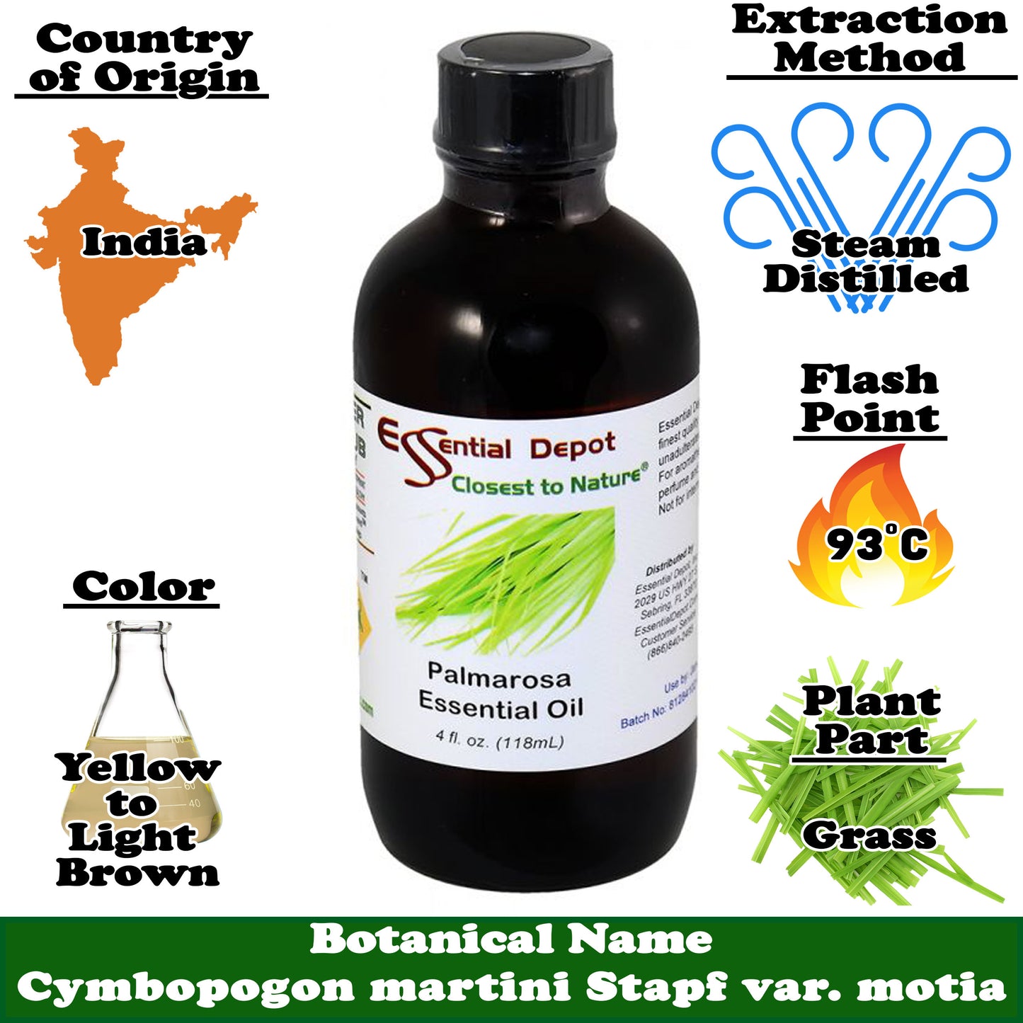 Palmarosa Essential Oil - 4 oz.
