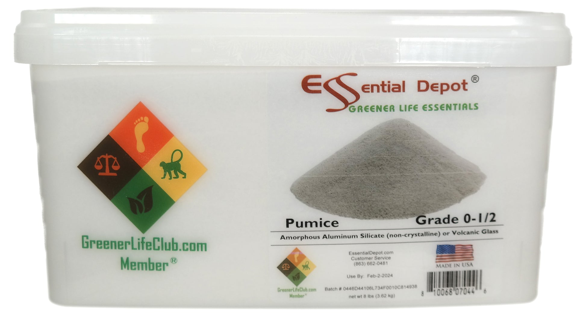 PUMICE - 8 lbs - Grade:  0 - 1/2 - Amorphous Aluminum Silicate or Volcanic Glass - U.S.A. Made  - FREE US SHIPPING