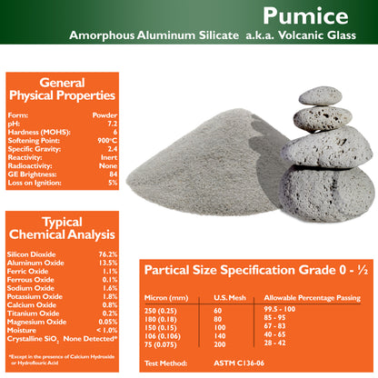 PUMICE - 2 lbs - Grade:  0 - 1/2 - Amorphous Aluminum Silicate or Volcanic Glass - U.S.A. Made