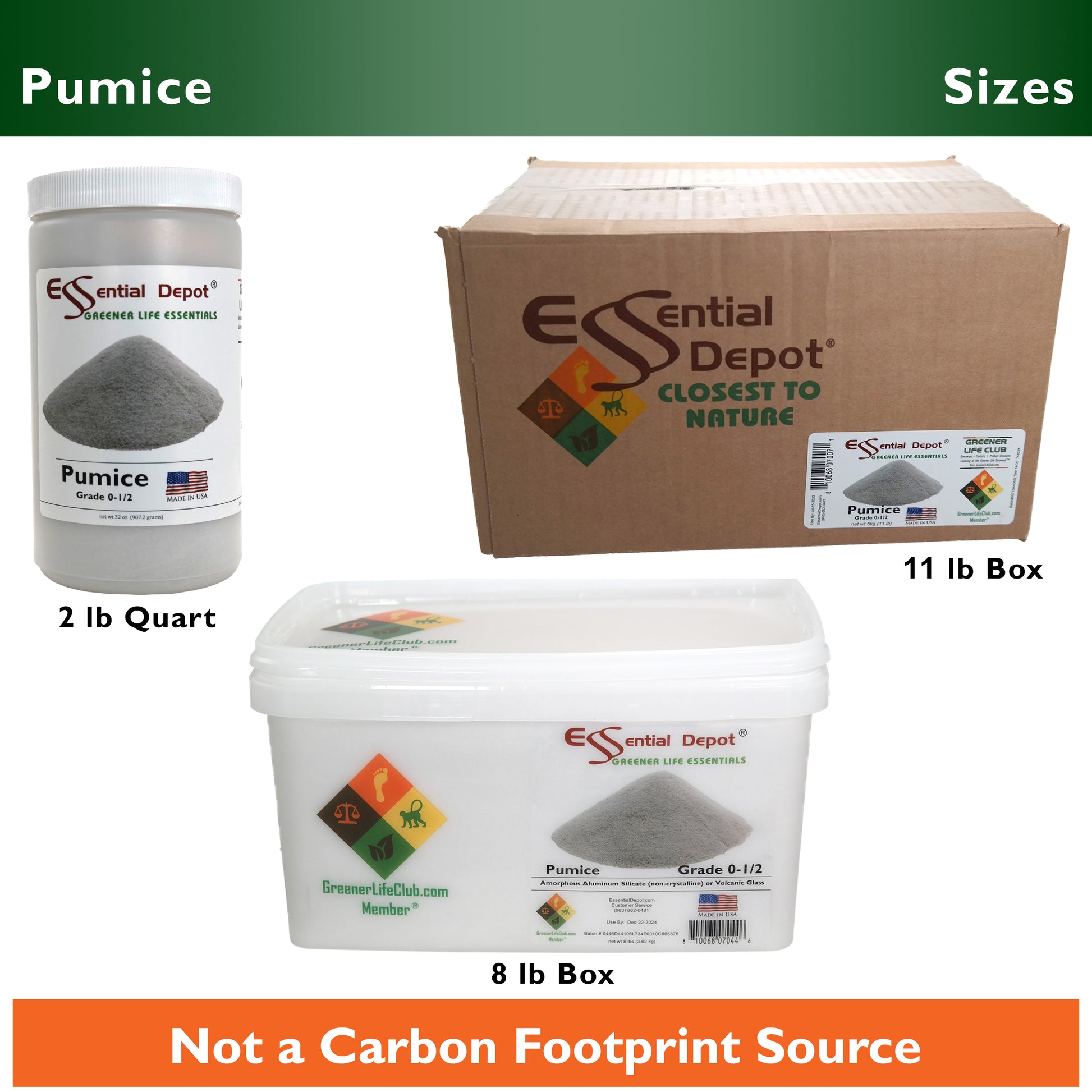 PUMICE - 8 lbs - Grade:  0 - 1/2 - Amorphous Aluminum Silicate or Volcanic Glass - U.S.A. Made  - FREE US SHIPPING