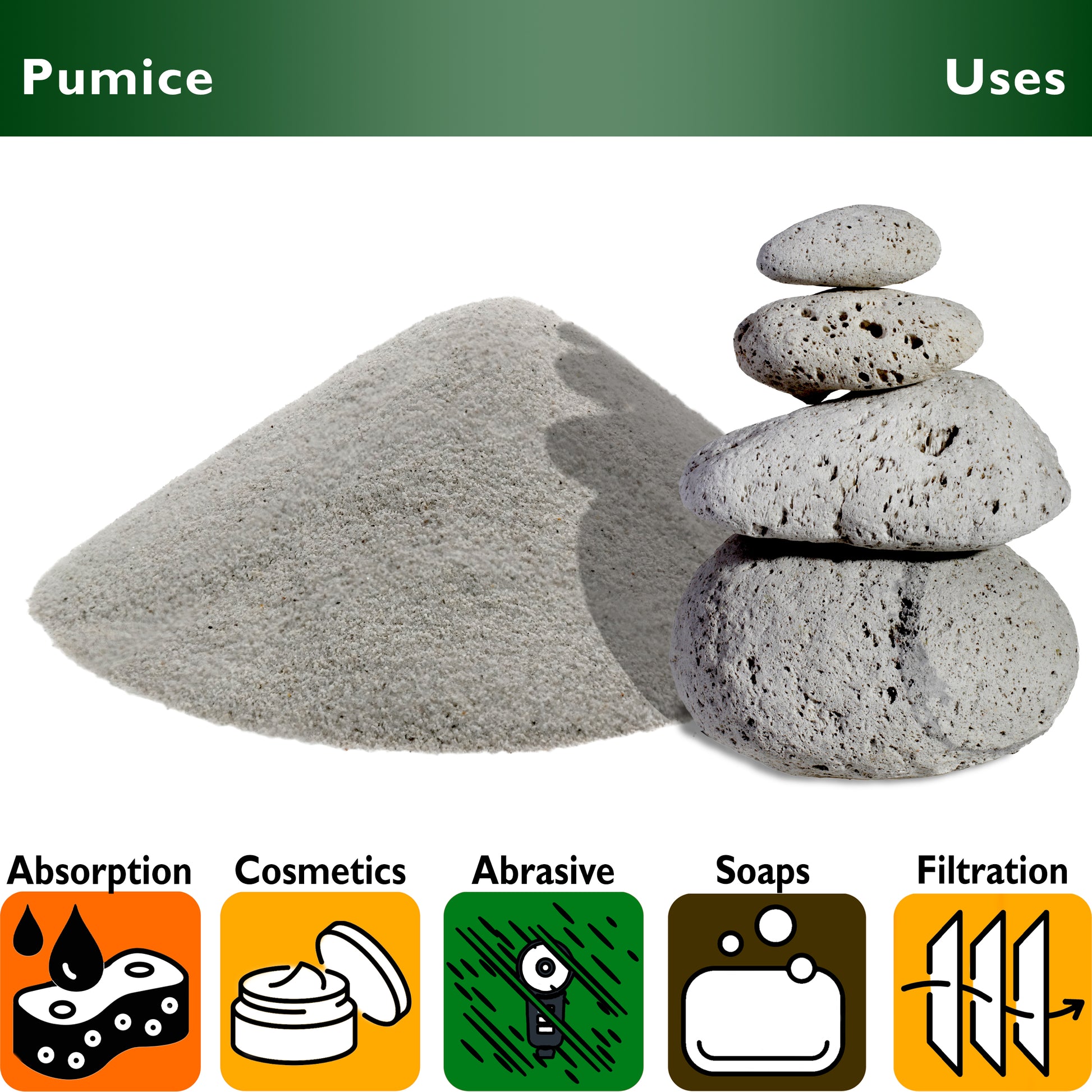PUMICE - 2 lbs - Grade:  0 - 1/2 - Amorphous Aluminum Silicate or Volcanic Glass - U.S.A. Made