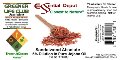 Sandalwood Absolute 5% Dilution in Pure Jojoba - 4oz