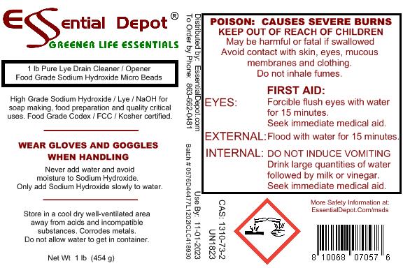 Sodium Hydroxide Lye Micro Beads - Food Grade - USP - 1 lb
