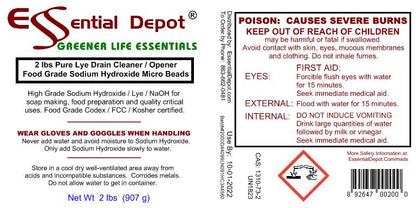 Sodium Hydroxide Lye Micro Beads - Food Grade - USP - 32 lbs - 16 x 2lb Bottles