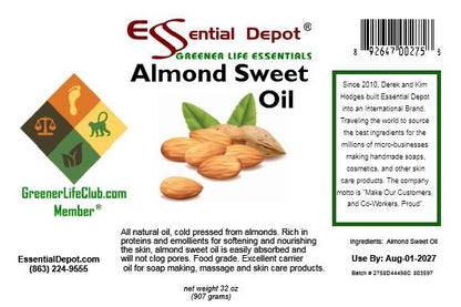 Almond Sweet Oil - 1 Quart + refillable empty 2 oz - Food Safe - NON GMO - No Additives