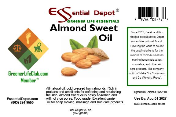 Almond Sweet Oil - 1 Quart - Food Grade - Non GMO - No Additives
