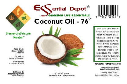 Coconut Oil 76F - 1 Quart - USP - Food Grade - Odorless - Tasteless