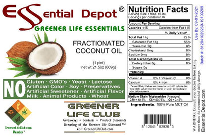 Coconut Oil - MCT Oil - Fractionated - Liquid - C6, C8, C10 - 1 Pint - Food Grade - Non GMO