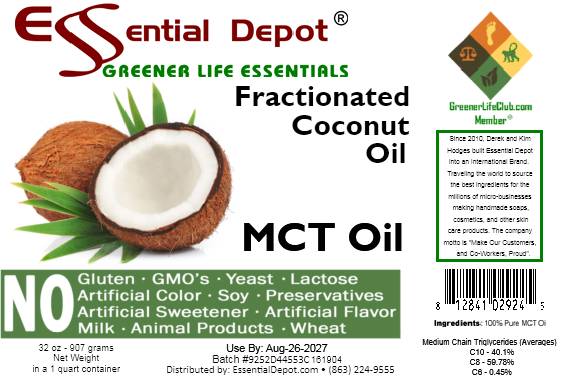 Coconut Oil - MCT Oil - Fractionated - Liquid - C6, C8, C10 - 1 Quart - Food Grade - Non GMO