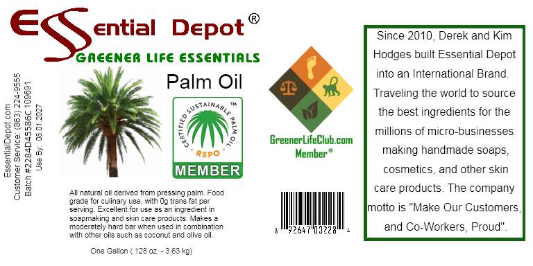 Palm Oil - RSPO Sustainable - 1-gallon - USP Food Grade- Not Hydrogenated - 0g Trans Fat Alternative