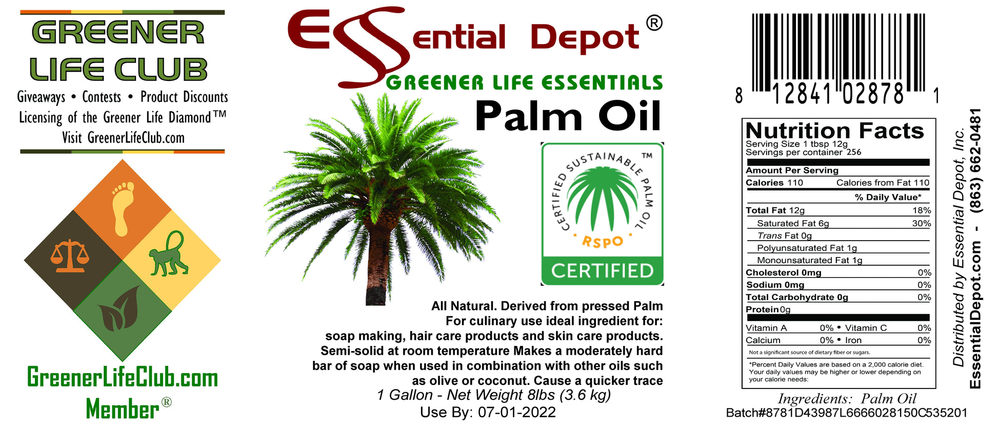 Coconut Oil 76F 1-Gallon and Palm Oil RSPO Sustainable 1-Gallon - Combination Pack - 2 x 1 Gallon