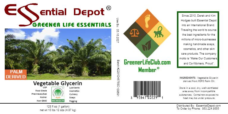 Glycerin Vegetable - 1 Gallon (10.75 lbs or 172oz net wt) - Non GMO - Sustainable Palm Based - USP