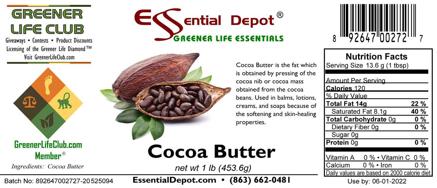 Cocoa Butter - 1 lb - No Additives - Unrefined