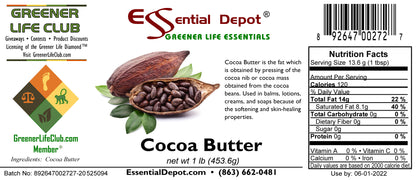 Cocoa Butter - 1 lb - No Additives - Unrefined