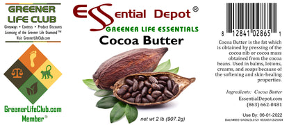 Cocoa Butter - 2 lbs - No Additives - Unrefined
