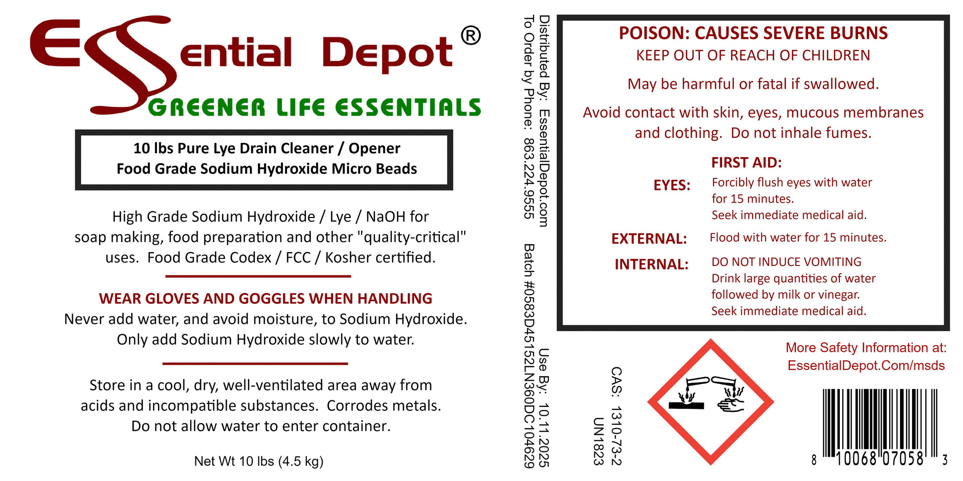Sodium Hydroxide Lye Micro Beads - Food Grade - 10 lbs in 1 container - FREE US SHIPPING