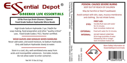 Sodium Hydroxide Lye Micro Beads - Food Grade - 10 lbs in 1 container - FREE US SHIPPING