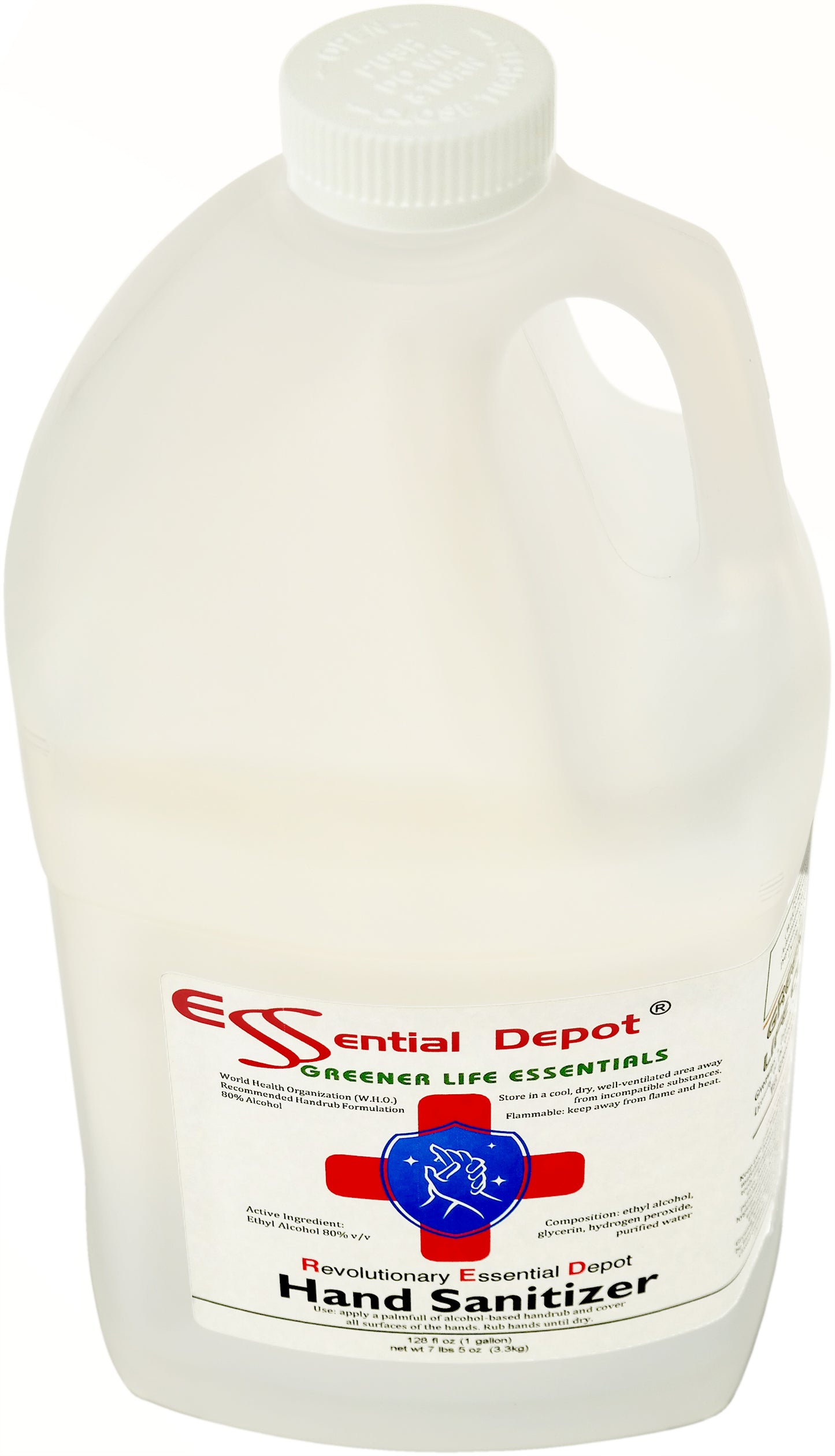 128oz (1 gallon) HAND SANITIZER - 80% Alcohol - W.H.O. Recommended Formula and Ingredients