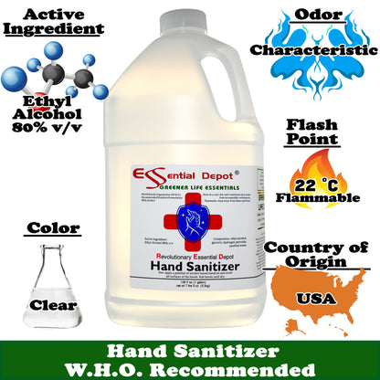 128oz (1 gallon) HAND SANITIZER - 80% Alcohol - W.H.O. Recommended Formula and Ingredients