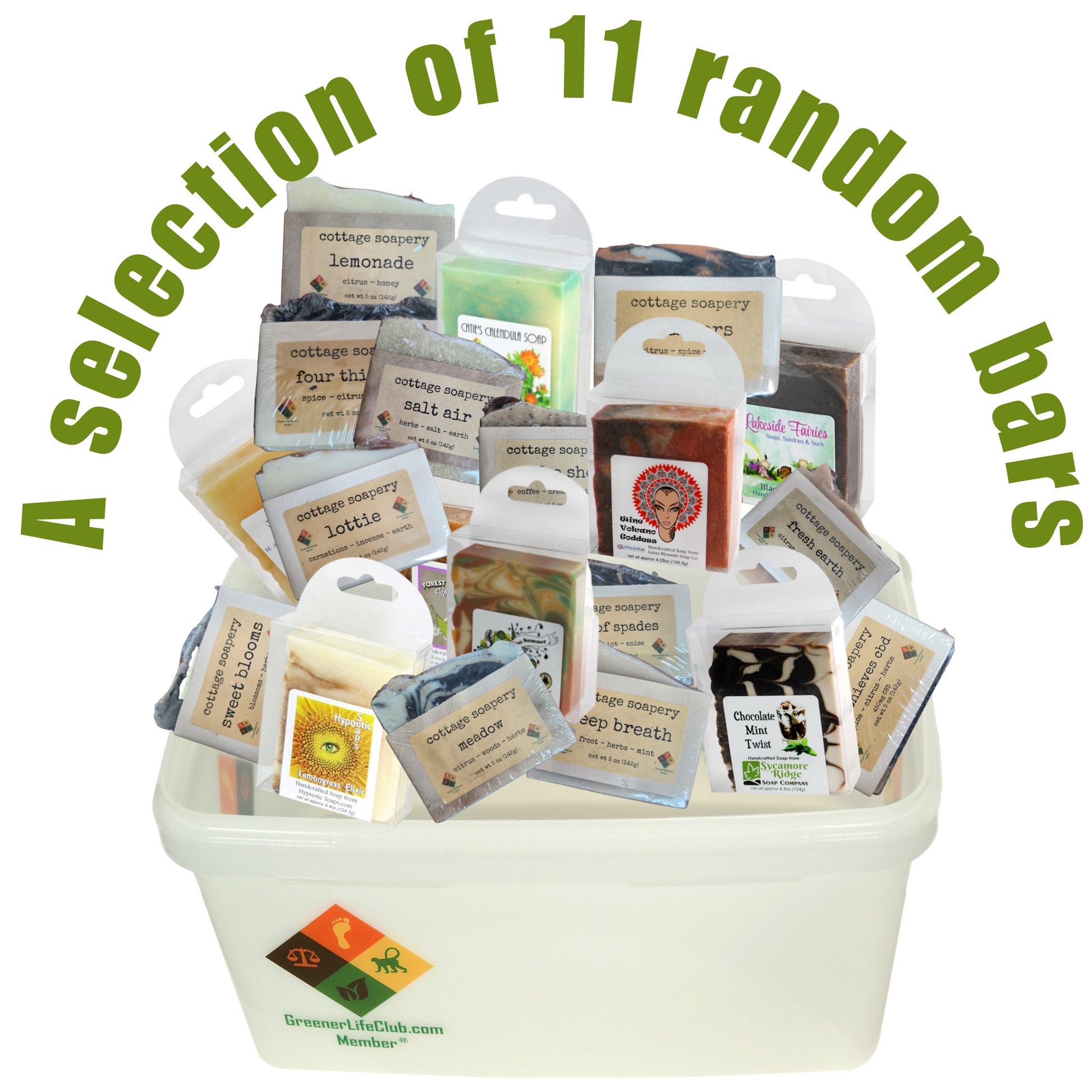 11 Random Bars of Handcrafted Soap made by Greener Life Club Members