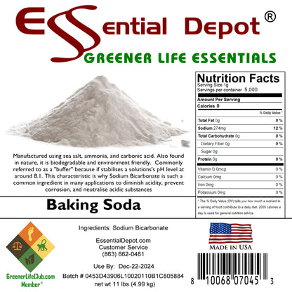 BAKING SODA - SODIUM BICARBONATE - Minimum 99% NaHCO3 - 11 lb in Greener Life Club Box  - FREE US SHIPPING