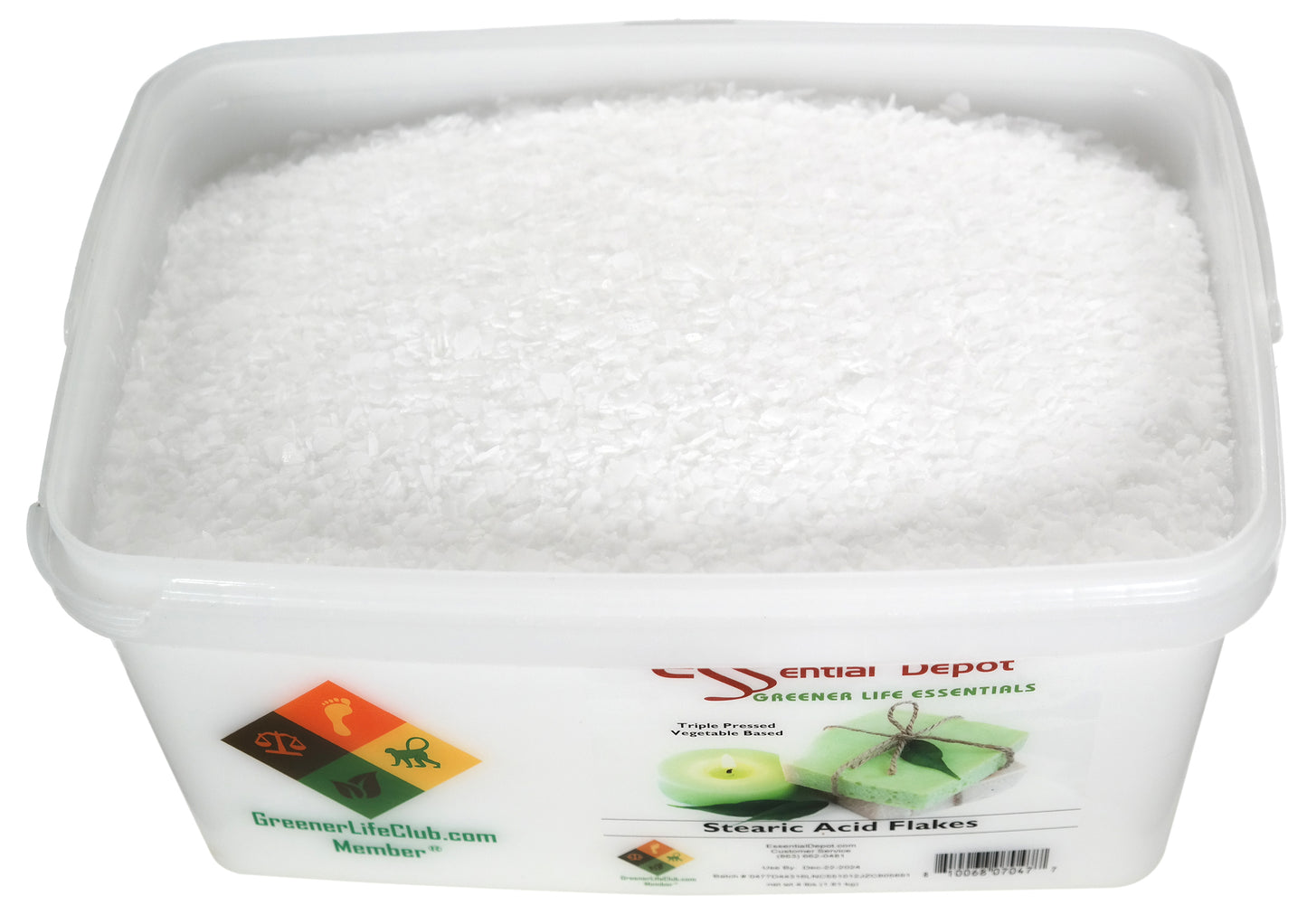 Stearic Acid - Triple Pressed - Vegetable Based - White Flakes - 4 lbs - Greener Life Club Box  - FREE US SHIPPING