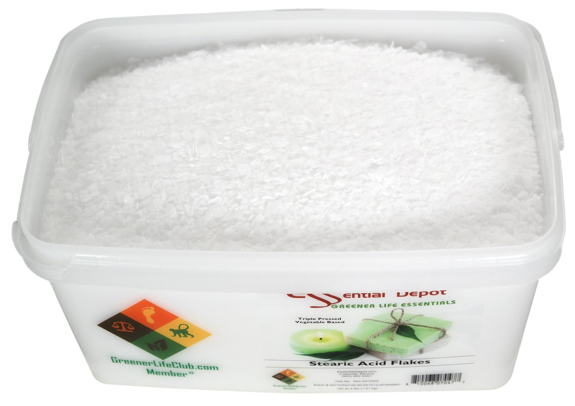 Stearic Acid - Triple Pressed - Vegetable Based - White Flakes - 4 lbs - Greener Life Club Box  - FREE US SHIPPING