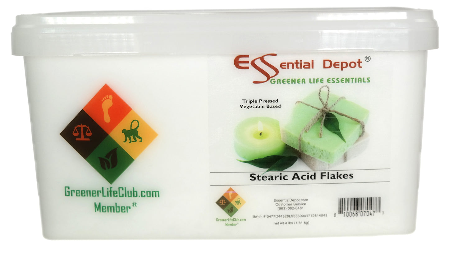 Stearic Acid - Triple Pressed - Vegetable Based - White Flakes - 4 lbs - Greener Life Club Box  - FREE US SHIPPING