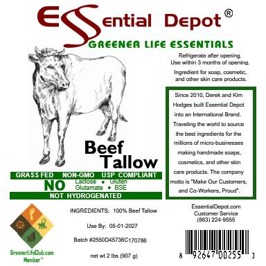Beef Tallow - 6 x 1 quart (32 oz per quart) - GRASS FED - Not Hydrogenated - Non-GMO - USP Compliant