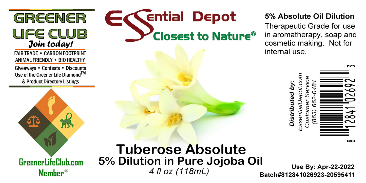 Tuberose Absolute 5% Dilution in Pure Jojoba - 4 fl oz