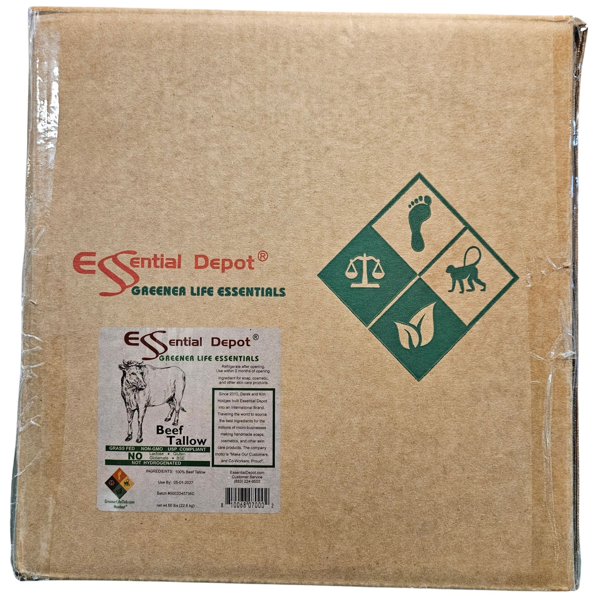 Beef Tallow - GRASS FED - 50 lbs in poly bag in box - FOOD GRADE