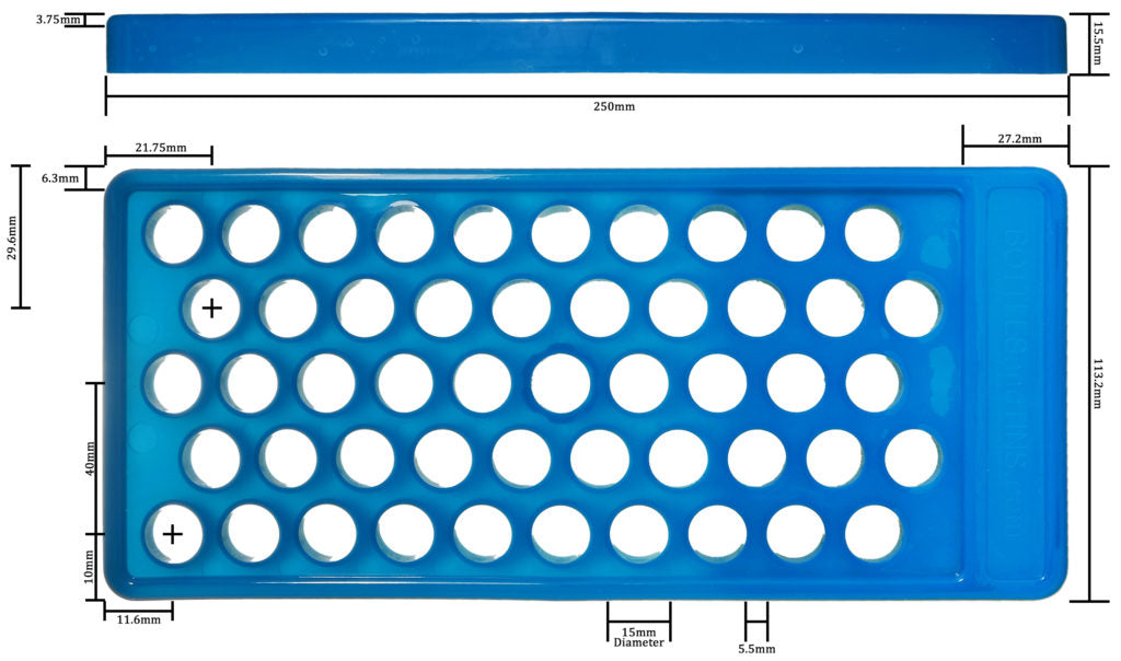 50 Balm Tube Tray (HDPE) - 50 Balm Tubes & Caps (HDPE) - 50 Seal Sleeves (PP) - Scraper (PP)