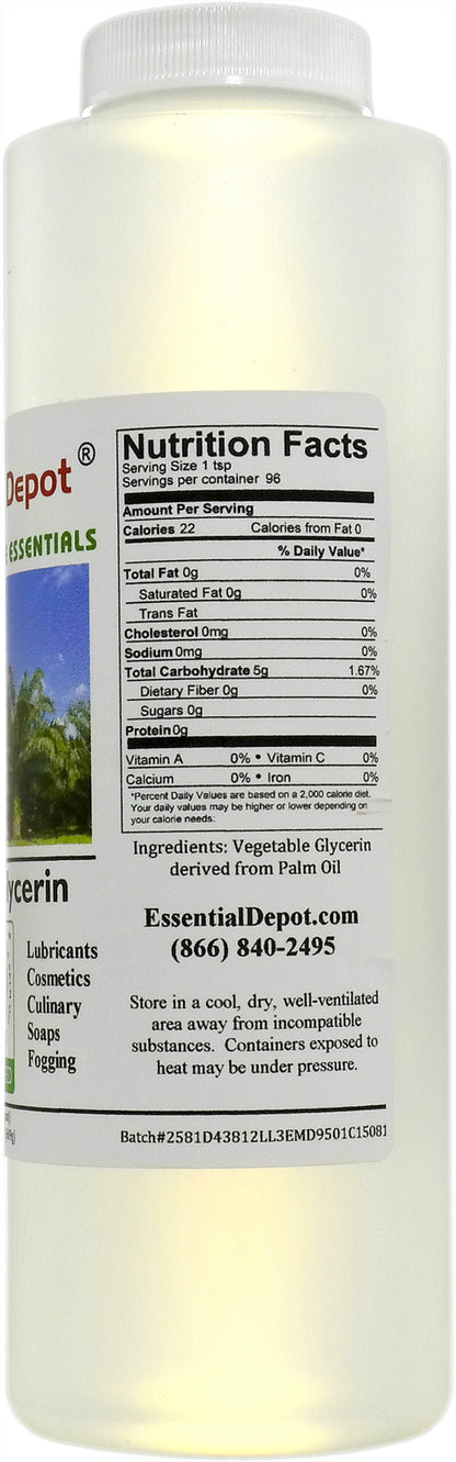 Glycerin Vegetable - 1 Pint (21.5 oz. net wt) - Non GMO - Sustainable Palm Based - USP - KOSHER